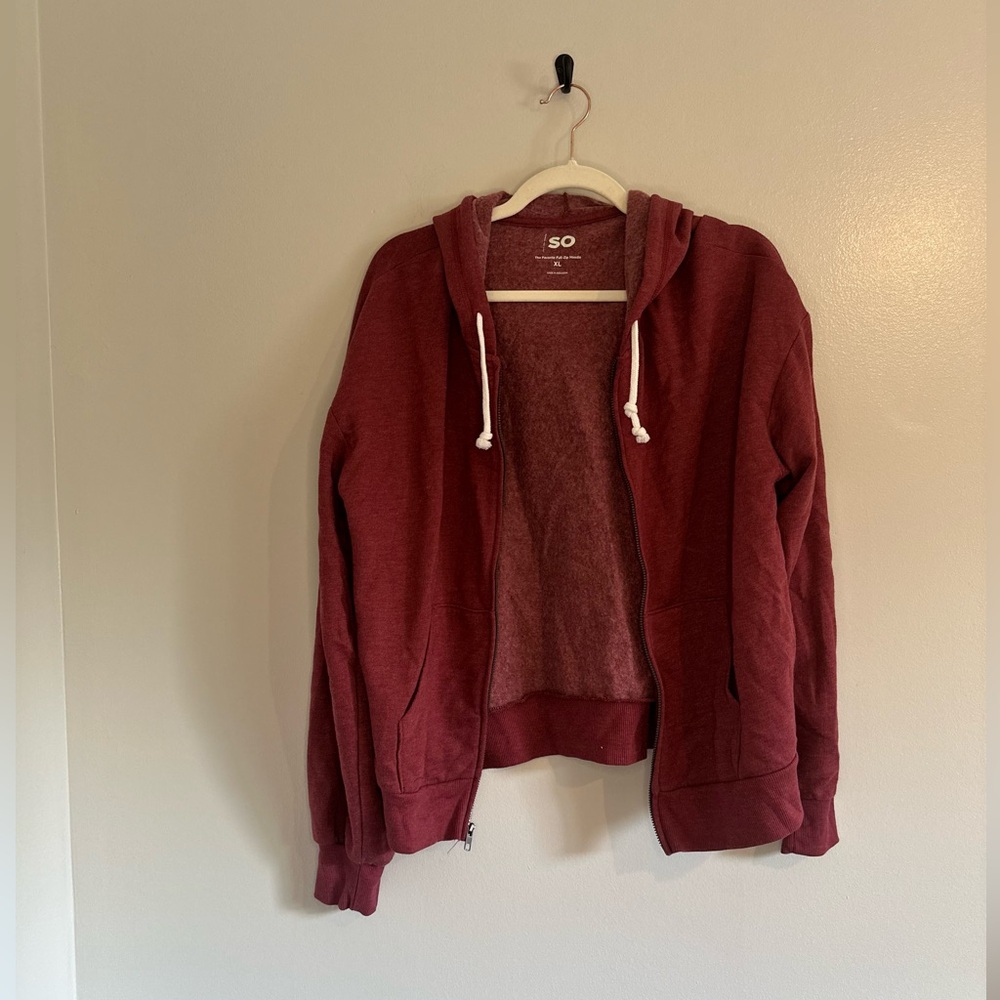 SO Burgundy Cropped Zip Up Hoodie Size XL